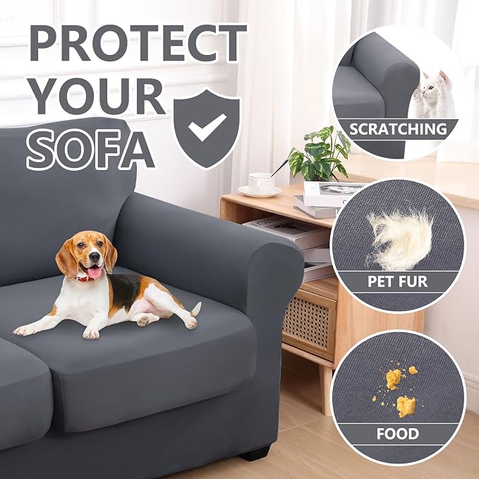 hyha Stretch Couch Covers, Chair/Sofa Covers, Armchair Slipcover for Dogs | Floral Pattern, Printed, 2 Pieces, Separate Couch Cushion Slipcover, Soft Chair Cover with Elastic Bottom for Pets (Armchair) - Image 5