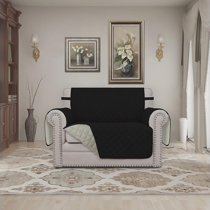 Easy-Going Reversible Couch Cover, Oversized Chair, Black/Beige | Machine Washable Slipcover For Dogs, Water Resistant Furniture Mat For Living Room, Non-Slip Sofa Cover, Pet Friendly - Image 2
