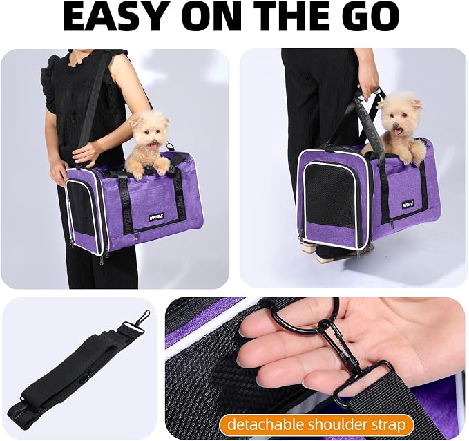 Cat Carrier for Travel, Soft-Sided, Top Loading, Privacy Curtain, to 20 lbs | Medium Pet Carry Bag Anxiety Cat, Vet Visit Car Transport Luggage Sleeve Suitcase Attachable Small Puppy Crate Kennel Purple - Image 7