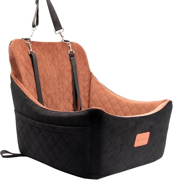 WOOAIDAGG Dog Car Seat for Medium Sized Dog,Pet Travel Car Bed with Seat Belt Channle,Fully Detachable and Washable Car Dog Seat with Adjustable Straps,3 Straps Easy to Install (Black/Brown) by WOOAIDAGG