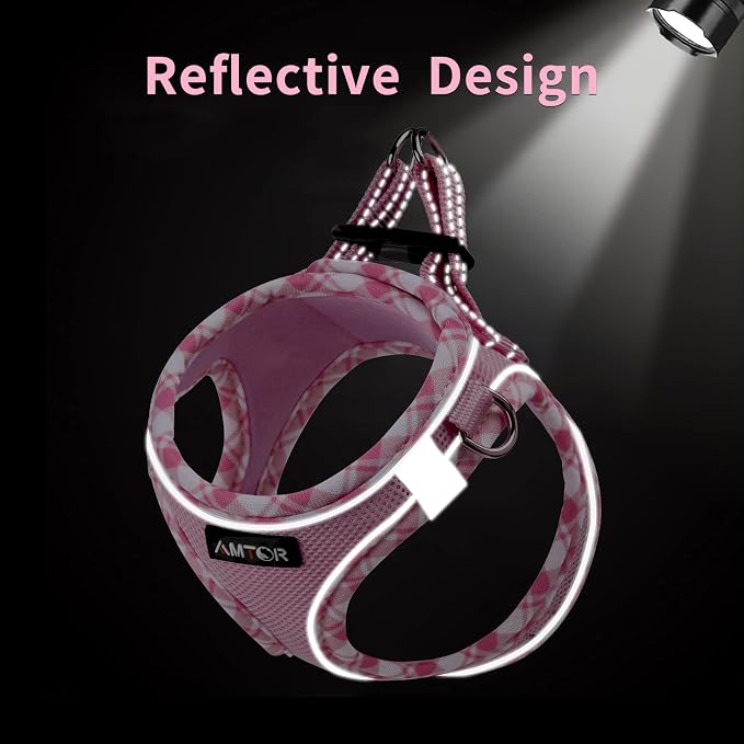 AMTOR Small Dog Harness with Leash Set, No Escape Easy Walk Puppy Harnesses for Training Walking, Step-in Reflective Soft Dogs Vest for XS S Medium Extra-Small Large Sized Dog(Pink/White,XL) - Image 3