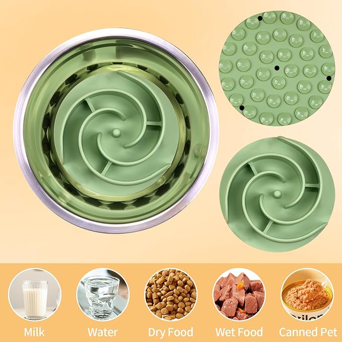 Slow Feeder Dog Bowls Insert, Bestalk Soft Silicone Slow Eating Feeder Insert with Suction Cups for Small, Medium and Large Dogs, Fit into Basic and Elevated Dog Bowls, Green - Image 7