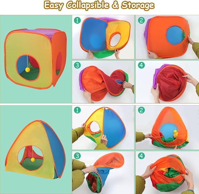Rypet Cat Toy Tunnel and Cubes Bundle, Play Tubes for Indoor Cats,Rainbow | 3-in-1 Tunnel Cubes Tent, Crinkle Tube for Play, DIY Shapes, Ball and Bell for Play, Tear-Resistant Polyester, Folds Flat - Image 6