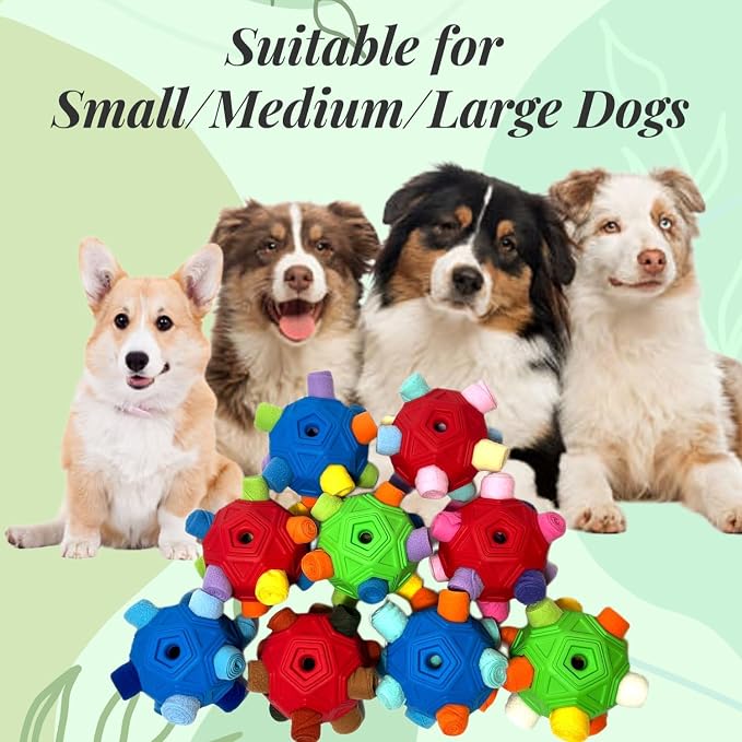 Interactive Snuffle Ball for Dog Toys Unbreakable Upgrade Ball Toy | Dog Puzzle Toys Foraging Snuffle Mat Puppy Dog Treat Dispenser Slow Feeder Toys for Small Medium Large Dog Red Rainbow - Image 6