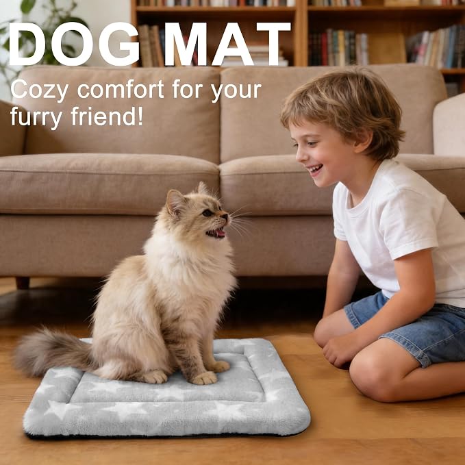 Dog Bed Mat – Soft & Comfortable Dog Kennel Pad for Crate – Durable Crate Bed & Mat for Dogs & Cats – Ideal for Crate, Kennel, and Home Use (Big&Little Stars Grey, XS(18"*14"*1.5")) - Image 2