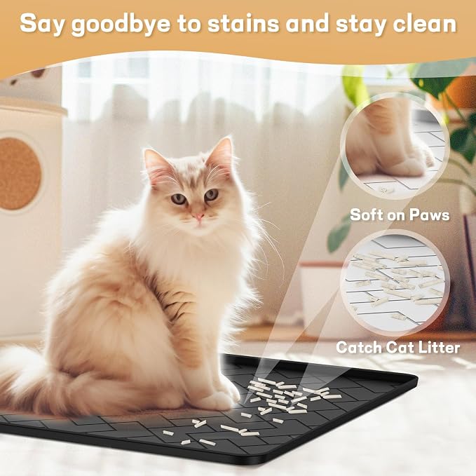 Silicone Cat Litter Mat for litter box Large 34" X 22"-Easy to Clean Cat Litter Trapping Mat, Waterproof, urine-proof and non-slip to keep the floor clean and tidy（Black） - Image 2