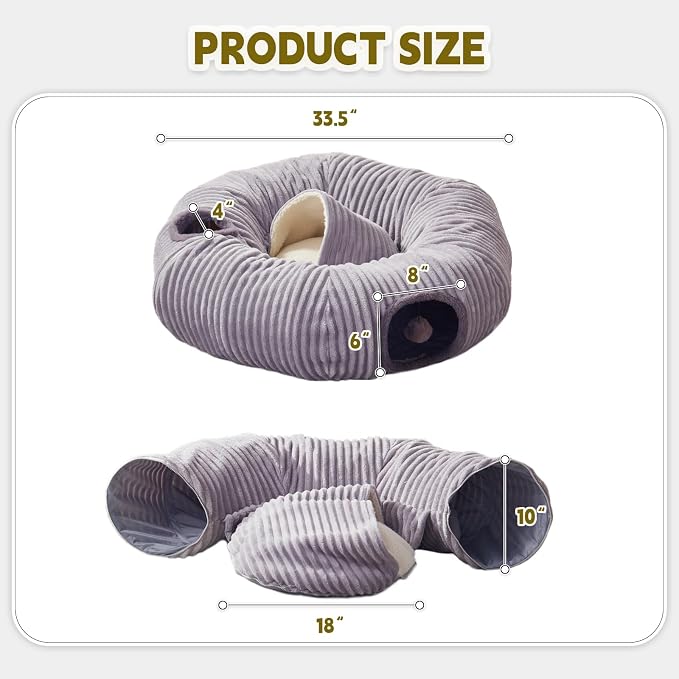 Cat Tunnel Bed for Indoor Cats,Cat Donut Tunnel Toy with Washable Circle Cushion,Blackout Tent, Multifunctional Playground Toys Hideplace for Kitty, Puppy, Rabbit,Ferret - Image 4