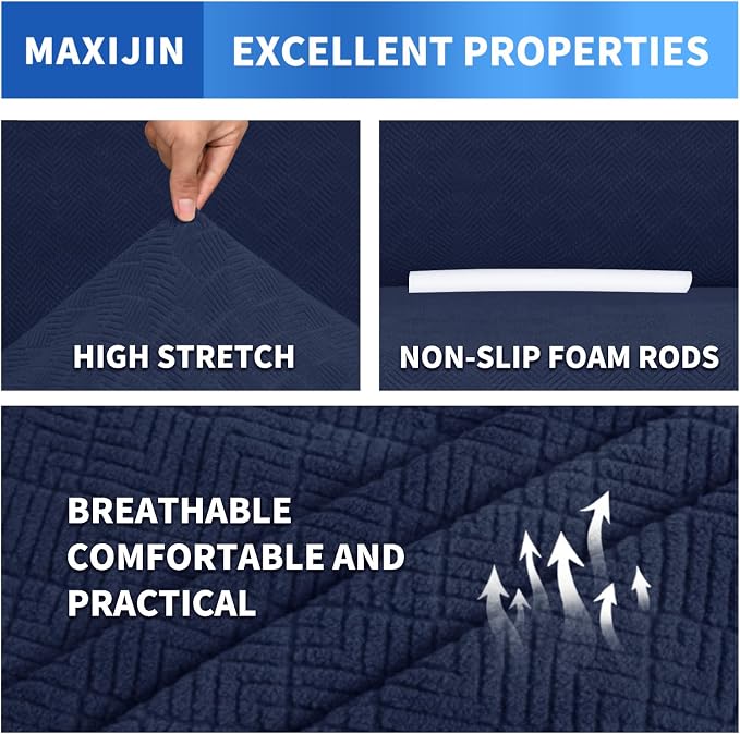 MAXIJIN Chair Covers for Living Room 1 Piece Stretch Sofa Chair Slipcovers with Arms (31"-46") Furniture Protector for Dog Pet Couch Armchair Cover (Chair, Diamond Pattern Navy Blue) - Image 3