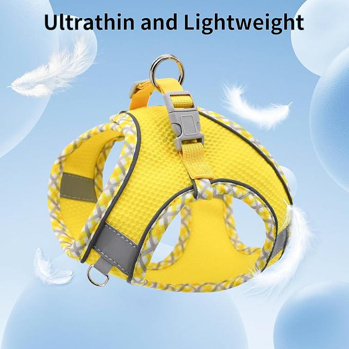 Teacup Puppy Harness with Leash, Escape-Proof Design, Yellow S | No Pull Step-in Dog Vest Harness, Breathable Mesh, Reflective Design with Magic Tape, Outdoor Use for Poodles, Pomeranians - Image 4