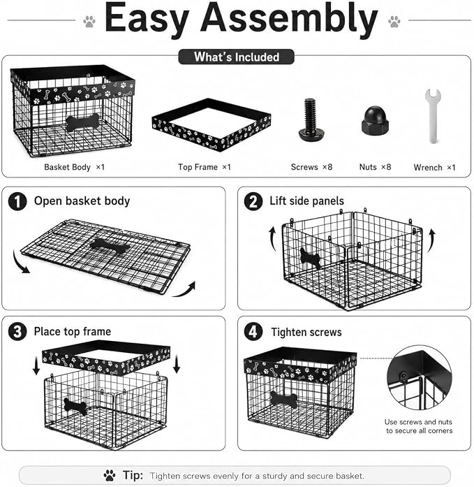 Metal Dog Toy Basket for Living Room, Foldable Dog Toy Storage Bin with Personalized Bone Label, Chew Resistant Pet Toy Organizer Basket, Durable Wire Dog Toy Box for Balls, Ropes, Plush Toys - Image 4
