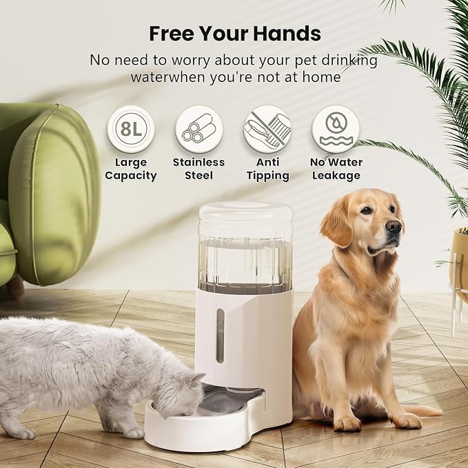 CZPET Automatic 8L Dog and Cat Water Dispenser Gravity Waterer | With Stainless Steel Bowl Gravity Waterer, Large Capacity and Drinking Area Noise-Free for Pets - Image 8