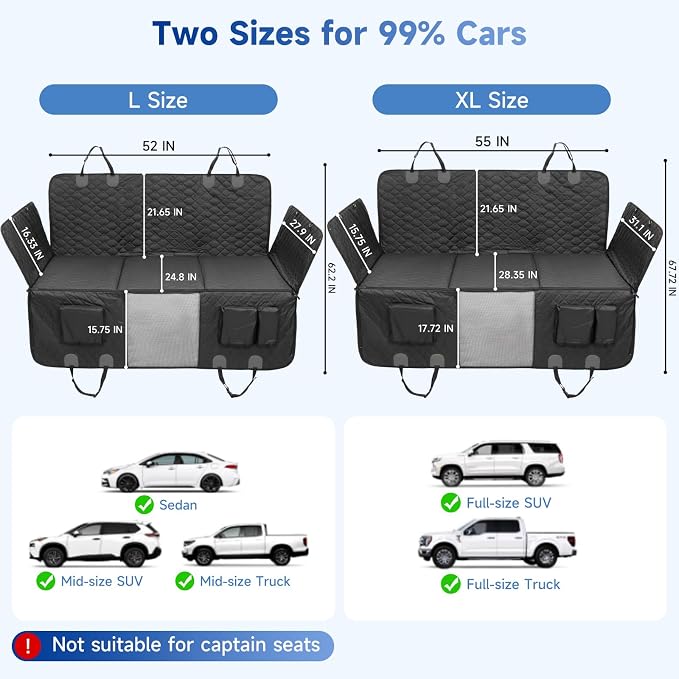 Dog Car Seat Cover Waterproof Vegan Leather, Scratchproof, Hard Bottom Back Seat Extender for Dogs, Non Slip Back Seat Protector with Mesh Window, Easy to Clean Fit Most Cars, Black - Image 8