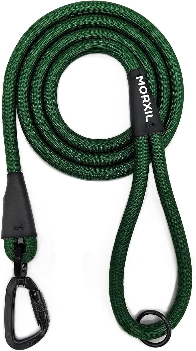 Rope Dog Leash, 6 Foot Heavy Duty Dog Leash with Aviation Aluminum Auto Locking Carabiner, Strong Nylon Pet Lead for Small, Medium, Large Dogs (Dark Green, 6FT) by MORXIL