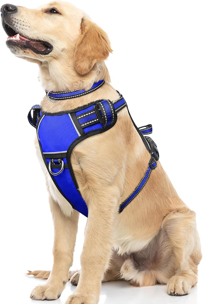Dog Harness No Pull, Pet Harnesses with Dog Collar, Adjustable Reflective Oxford Outdoor Vest, Front/Back Leash Clips for Small, Medium, Large, Extra Large Dogs, Easy Control Handle for Walking by WINSEE