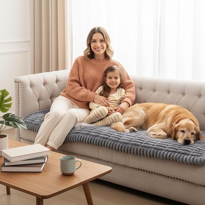 Fixwal Waterproof Flannel Dog Couch Cover, 27.6" x 59", Light Gray | Integrated TPU Barrier, Non-Slip Backing, Machine Washable, Pet Friendly, Easy Clean Pet Hair, Soft Sofa Cushion Protector - Image 8