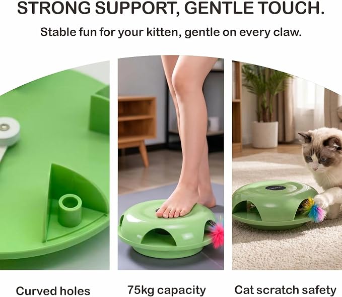 Interactive Whack-a-Mole Cat Toy — Automatic Mushroom Feather Pop-Up Play Toy for Cats, Cognitive Stimulation & Exercise, Durable Pet Entertaining Game (Green) - Image 5