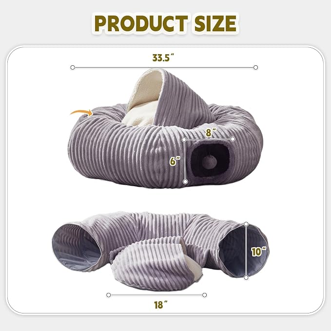 Large Cat Tunnel Bed for Indoor Cats,Cat Donut Tunnel Toy with Washable Circle Cushion,Blackout Tent, Multifunctional Playground Toys Hideplace for Kitty, Kitten, Rabbit,Ferret - Image 4