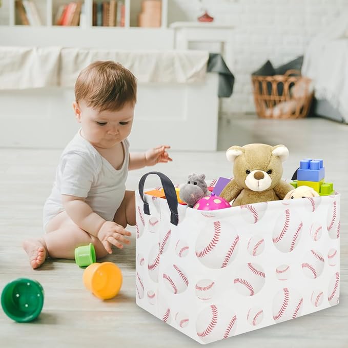 FXOLCSHE Easter baseball basket,Kids Storage Basket,Boys baseball hamper,Waterproof foldable laundry basket,baby Room Decor(Baseballs) - Image 2
