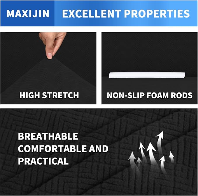 MAXIJIN Stretch Oversized Couch Covers for 3 Cushion Couch (91"-110"), 1-Piece Large Sofa Cover Slipcover Furniture Protector for Kids,Dogs (Extra Large, Diamond Pattern Black) - Image 5
