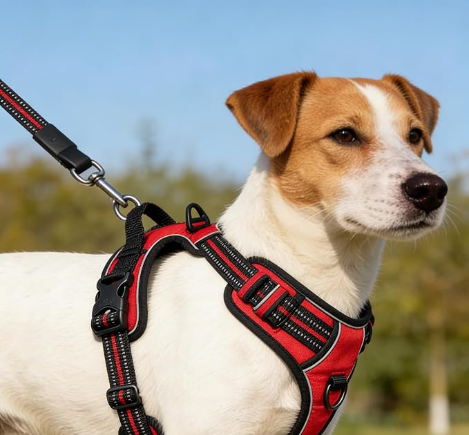 Red No-Pull Dog Harness with 2 Leash Clips，Soft Padded Vest for Large Dog, Adjustable Reflective Dog Vest Easy to Put on and Take Off,Neck: 18"~26", Chest: 25"~34",Red XL - Image 4