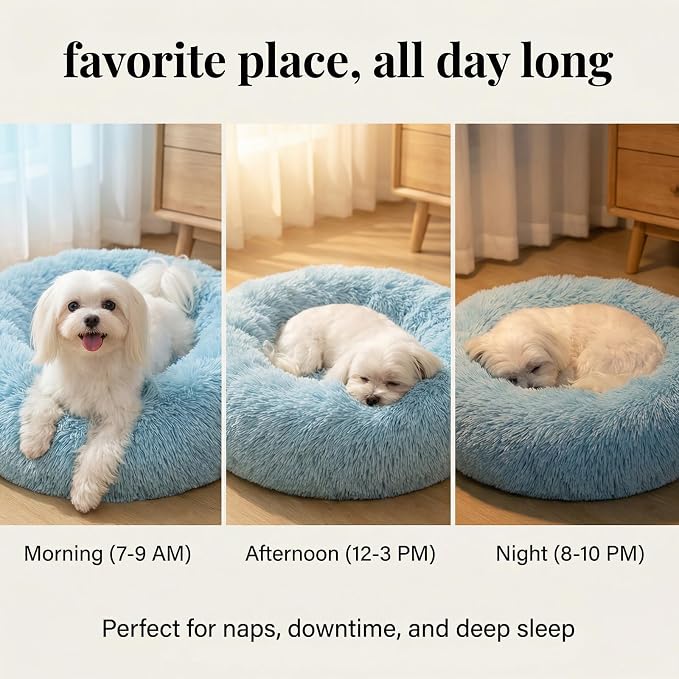 nononfish Soft Round Dog Bed for Small Dogs,Calming Plush Pet Bed | Soft round calming bed for comfortable pet rest. - Image 6