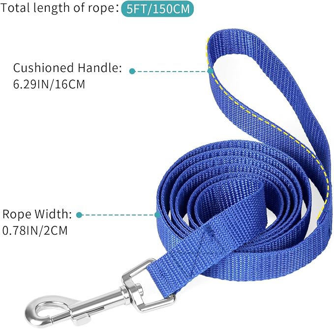 Hypeety Dog Training Leash Strong Nylon Lead for Training Walking, 3pcs | 3-pack nylon leashes, 5ft long with sturdy hook, sturdy lightweight traction rope, for puppy/dog/cat/rabbit, red/blue/black - Image 2