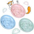 Slow Feeder Bowl for Cats and Small Dogs - Set of 3 Melamine Puzzle Cat Dish for Wet & Dry Food- Whisker Friendly & Dishwasher Safe & Non Slip Design (Pink +Blue + Green, 6.3" W × 1.2" H by FullCharm