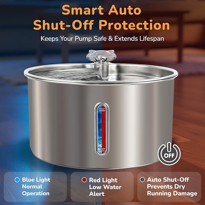 Stainless Steel Cat Water Fountain, 135oz/4L, Ultra-Quiet | Automatic Cat Dog Water Dispenser with Adjustable Pump, 3 Flow Modes, Large Capacity for Multiple Pets - Image 5