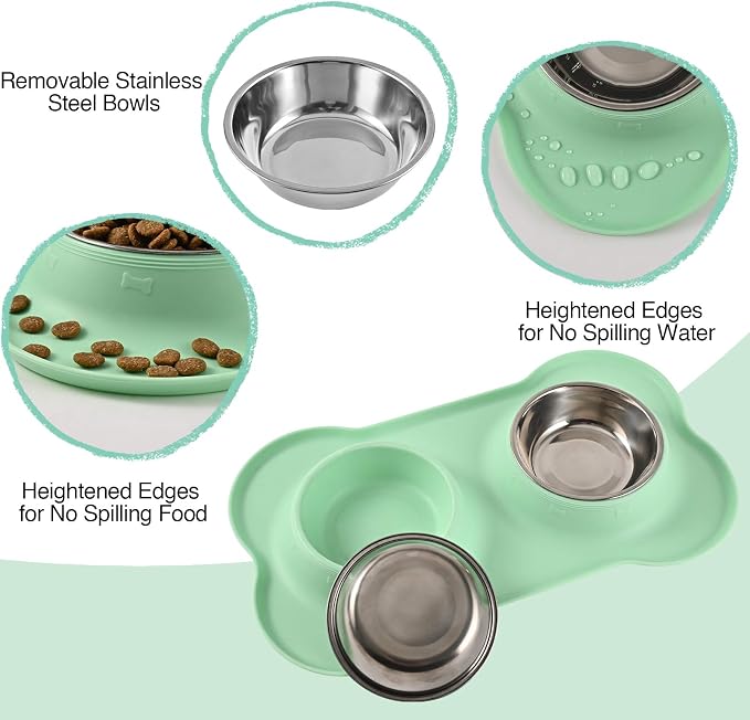 Dog Bowls 2 Stainless Steel Bowl for Pet Water and Food Feeder with Non Spill Skid Resistant Silicone Mat for Pets Puppy Small Medium Cats Dogs - Image 3