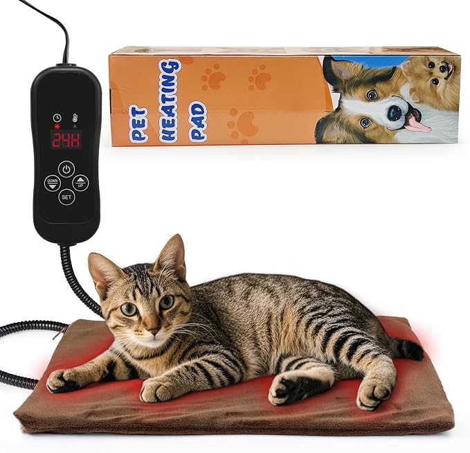 NAMOTEK Pet Heating Pad Adjustable Temperature with Timer, Waterproof Heated Mat with Chew Resistant Cord, Auto Power-Off Electric Indoor Pet Heat Pad for Dogs and Cats by NAMOTEK