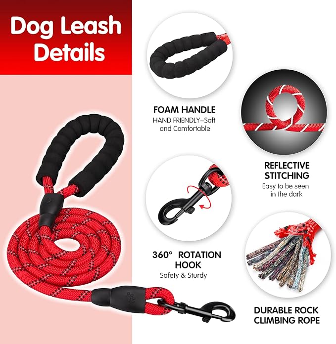 PoyPet Dog Harness and Leash Set, No Pull Vest with Front Clip and Handle | Escape Proof, Reflective, 3 Buckles, 2 D-rings, Adjustable, Soft Padded, 5 Feet Leash, for Walking Training, Red, S - Image 4