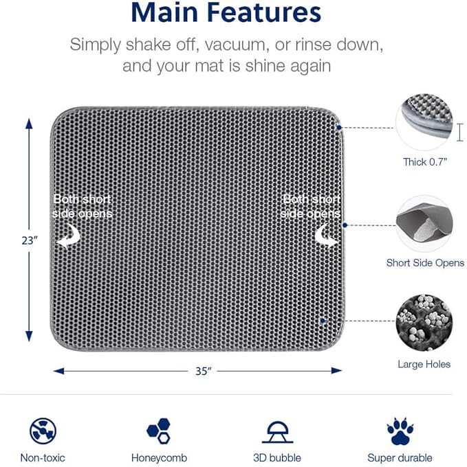 Cat Litter Mat, Kitty Litter Trapping Mat, Honeycomb Double Layer Mats, No Phthalate, Urine Waterproof, Easy Clean, Scatter Control, Catcher Litter Tray Box Rug Carpet - Image 2