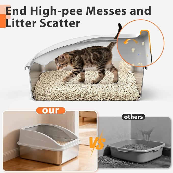 AIPERRO Stainless Steel Litter Box | Metal Kitty Litter Box with Lid | High Sided, Low Entry for Small Cats or Injured Cats | Bunny Litter Boxes | Odor-Free & Non-Stick | Includes Litter Cat Scoop - Image 4