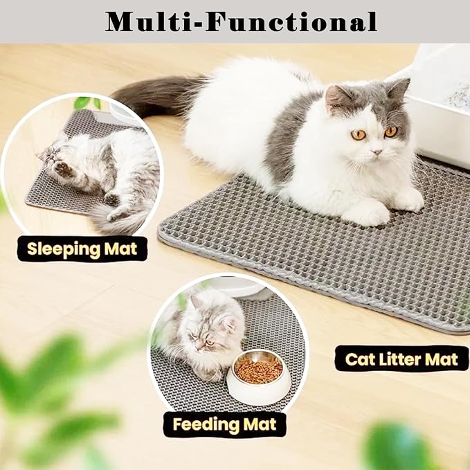 HCY&WLD Cat Litter Mat, Honeycomb Double Layer Litter Trapping Mat | Safe Materials, Soft on Paws, Waterproof Urine Proof Non-Slip, Protects Floors, Less Waste, Easy to Clean, Gray, 35" x 24" - Image 6