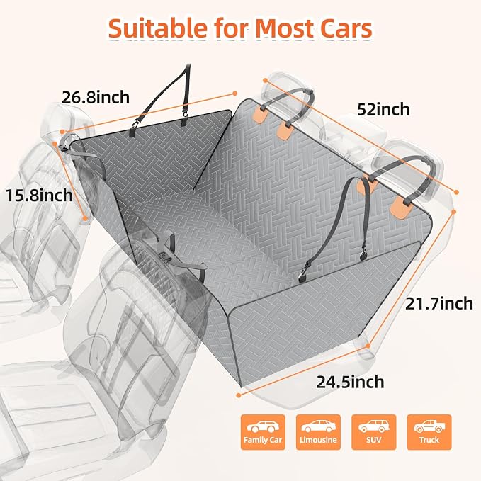 Back Seat Extender for Dogs,Hard Bottom Car Seat Cover for Dogs | With Mesh Window,Waterproof Backseat Pet Cover Hard Bottom-Dog Car Seat Cover for Back Seat Dog Hammock for Car/SUV (L-Grey) - Image 3