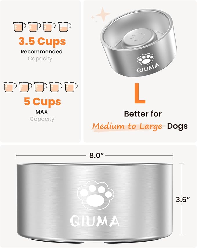 Qiuma Slow Feeder Dog Bowls Stainless Steel, Food-Grade 304 Dog Slow Feeder Bowl 3.5 Cups Capacity, Heavy Duty Double-Layer with Non-Slip Base, Pet Puzzle Bowl for Medium & Large Dogs (Silver) - Image 2