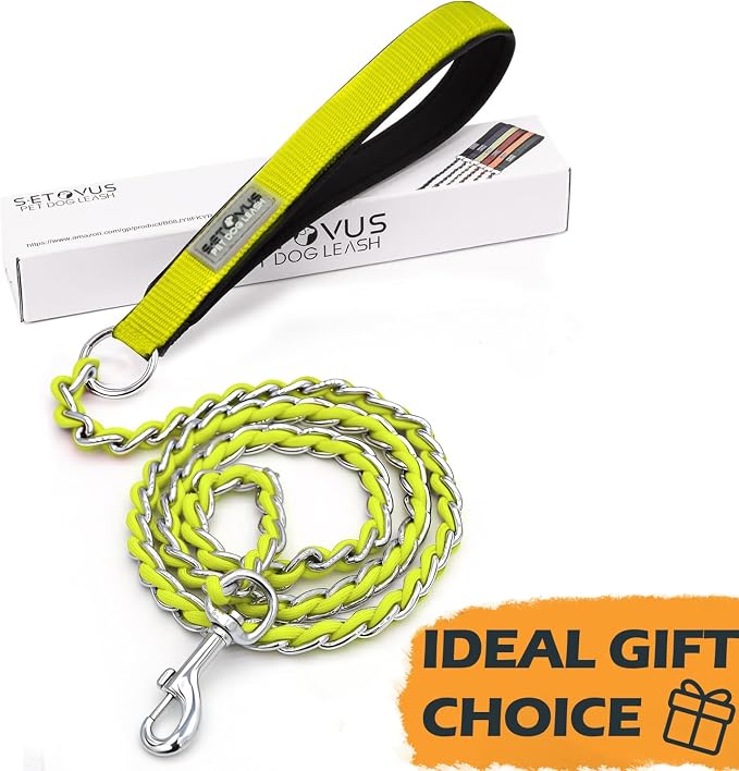 S-ETOVUS-Chain Dog Leash, Bite-Proof Metal Leash, with Padded Handle | Three Sizes 7.25FT/5.2FT/4FT, Woven From Nylon Rope And Chain, Durable And Bite-Resistant, Comfortable With Padded Handles - Image 9