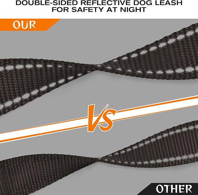 Joytale Dog Leash for Large Dogs that Pull, Double Handle, 6FT, Brown | Traffic Handle for Control, Padded Handle Reduces Hand Strain, Reflective Stitching for Night Safety, Strong Nylon Webbing - Image 5