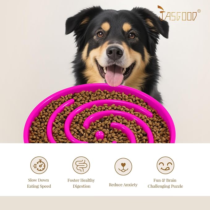 JASGOOD Slow Feeder Dog Bowl for Large Medium Dogs, Anti-Gulping Pet Slower Food Feeding Bowls, Stop Bloat, Preventing Choking, Healthy Design, R-Rose red - Image 6