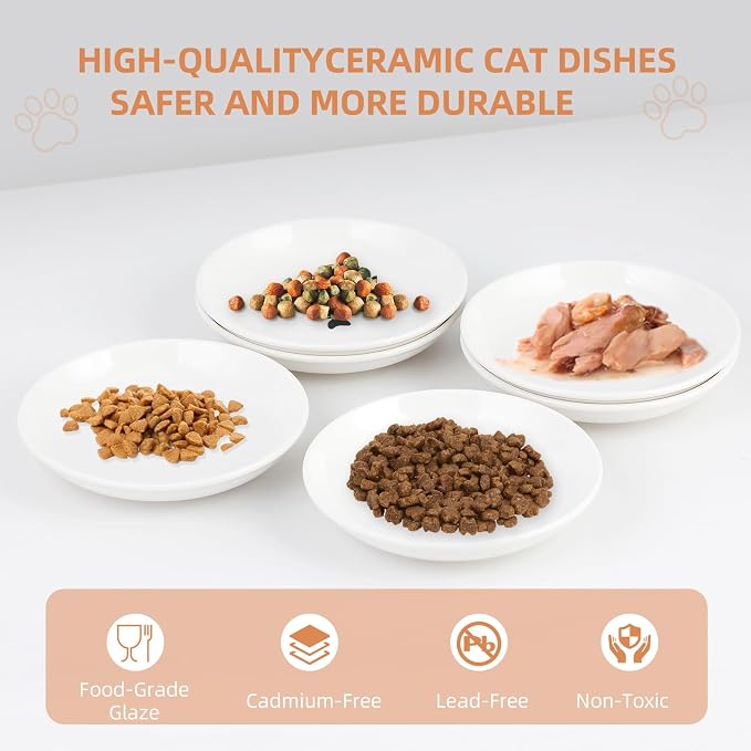 6 Pack Cat Food Bowl, Ceramic Cat Bowls, Anti Whisker Fatigue Cats Bowl Set | 5.5 Inches Shallow Wide Kitten Plates for Food and Water (White-E) - Image 5