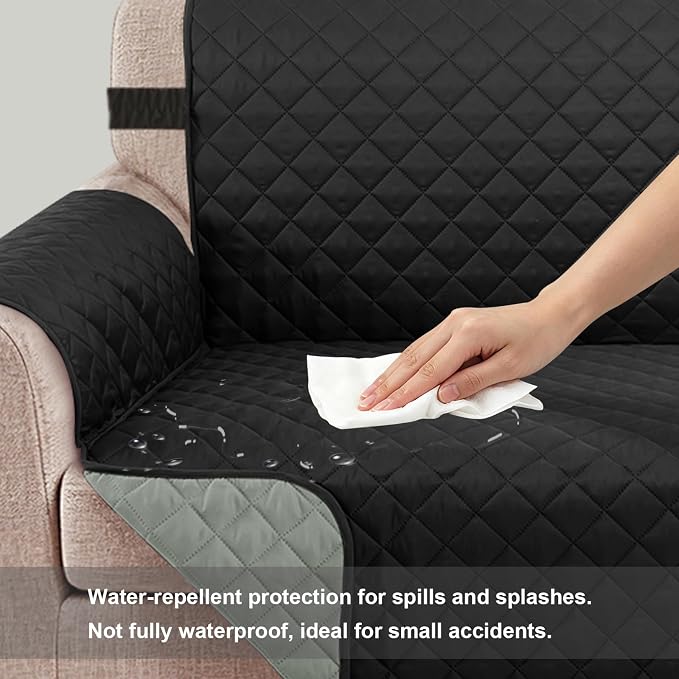 Reversible Couch Cover for 3 Cushion, Sofa, Black/Grey | Couch Cover for Sofa, Pet Friendly Water Repellent Couch Sofa Cover, Washable Furniture Protector with Elastic Straps - Image 3