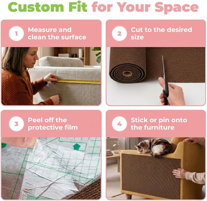Catify Peel & Stick Cat Scratching Mat - Brown, L:39" | 39" x 15", Self-Adhesive Scratch Carpet, Furniture Protector for Couch, Sofa, Wall & Door, Indoor Kittens & Cats - Image 5