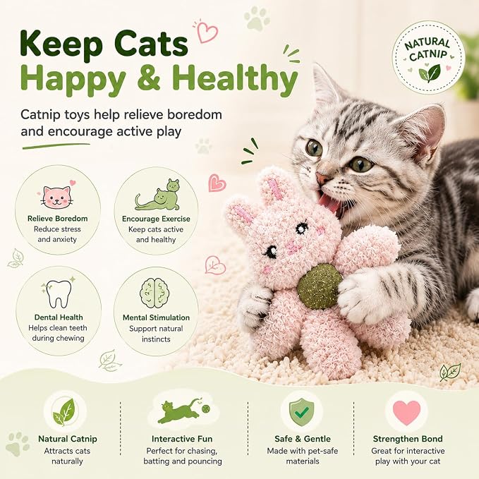 Plush Catnip Toys for Indoor Cats, Interactive Kitten Chew Toys for Teething & Dental Care, Durable Nylon Animal Shape Kicker Toy with Natural Catnip Ball for Boredom Relief (Rabbit) - Image 6
