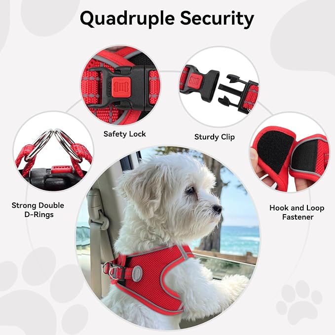 Joytale Step-in Dog Harness, Soft Breathable Mesh, Red M | Adjustable Fit for Small Dogs, Easy Step-in with Secure Fastener, Even Chest Pressure, Reflective For Night Safety, Washable - Image 6