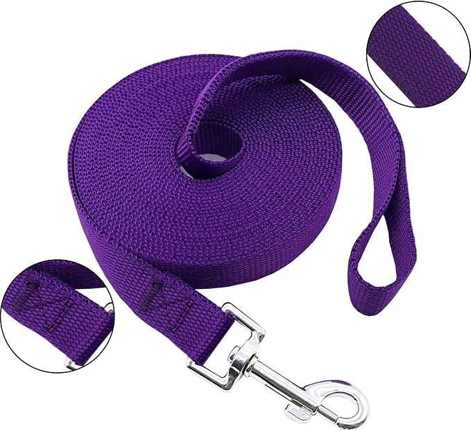 Nylon Training Dog Leash for Small Medium Large Dogs, 15ft 20ft 30ft 50ft Long Leash Dog/Puppy Lead for Obedience Recall Training, Camping (1" x 20ft, Purple) - Image 2