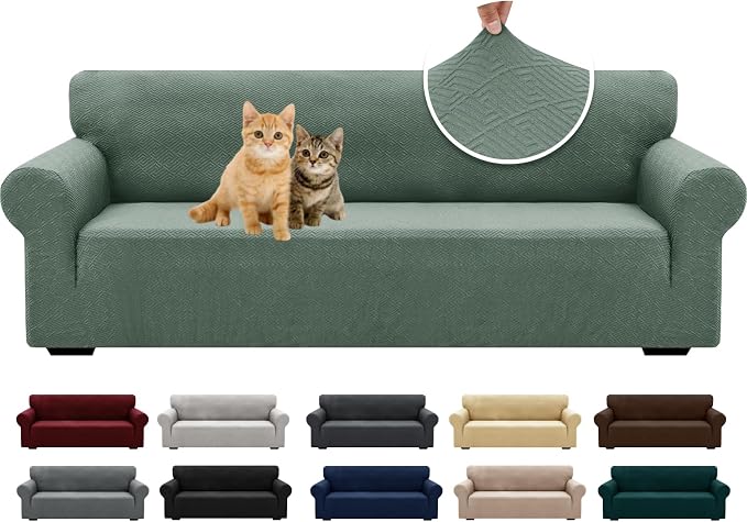 XINEAGE Stretch Jacquard XL Sofa Cover, Non Slip Sofa Slipcover for Dog | High-Stretch Fabric. Wear-Resistant, Pet Friendly. Easy Install & Washable for Living Rooms, Offices.Pea Green by XINEAGE