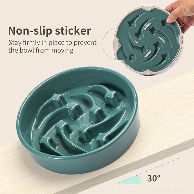 8.26 in Deep Green Dog Bowl Slow Feeder Ceramic for Medium and Large Breed,Elevated/Raised Slow Feeding Dog Food Water Dish Heavy Weighted,Puppy Dish for Fast Eaters,Puzzle Eating Bowl Meteor - Image 4