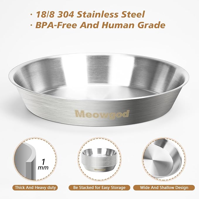 Cat Bowls,6.7" Extra Wide Stainless Steel Cat Food Bowls Whisker Friendly Water Dishes Plates for Cats and Small Dogs Good for Wet and Dry Food(2pack) - Image 2
