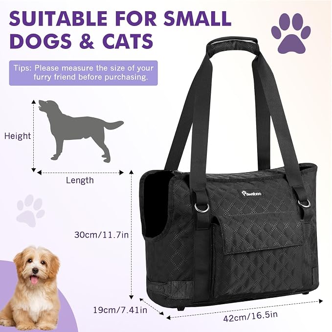 Pawaboo Dog Purse Carrier for Small Dogs with Pocket,Up to 11Lbs | Lightweight & Portable Dog Tote Bag Carrier Purses,Soft Sided Design,Front Pocket for Storage Travel Shopping Black - Image 2