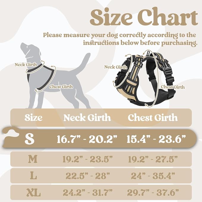 rabbitgoo Dog Harness Small Sized, Updated Easy On & Off with 3 Buckles | No Pull No Choke, Walking with 2 Clips and Handle, Adjustable Soft Reflective, Beige, Small - Image 2